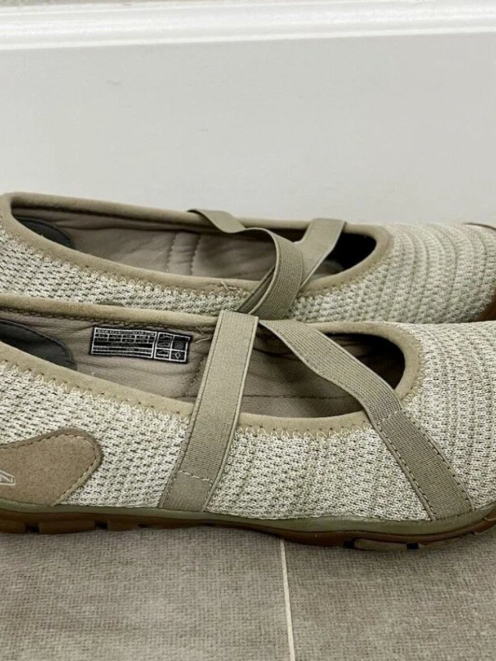 Keen Hush Knit Mary Jane Comfort Slip-Ons - 7W, Taupe & Tan